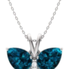 Natural and Certified Gemstone and Diamond Butterfly Petite Necklace in 14K White Gold | 1.04 Carat Pendant with Chain