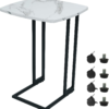 C Shaped End Table, Small Side Table for Couch, TV Tray Table with Detachable Wheels, Marble, for Living Room, Bedroom (Small, White)