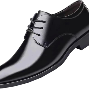 Men’S Fashion Handcrafted Casual Oxford Style Black Leather Full Brogue Derby Dress Lace up Shoe W/Medallion, Open Lacing Section, Wingtip Toe, & Chunky Wedged Heel