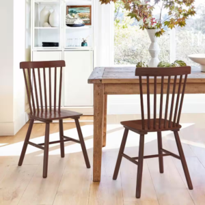 Windsor Walnut Solid Wood Dining Chairs for Kitchen and Dining Room (Set of 2)