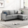 Small Space Sectional Sofa – L-Shaped with Storage Ottoman & Movable Modules, Light Grey Linen Living Room Couch